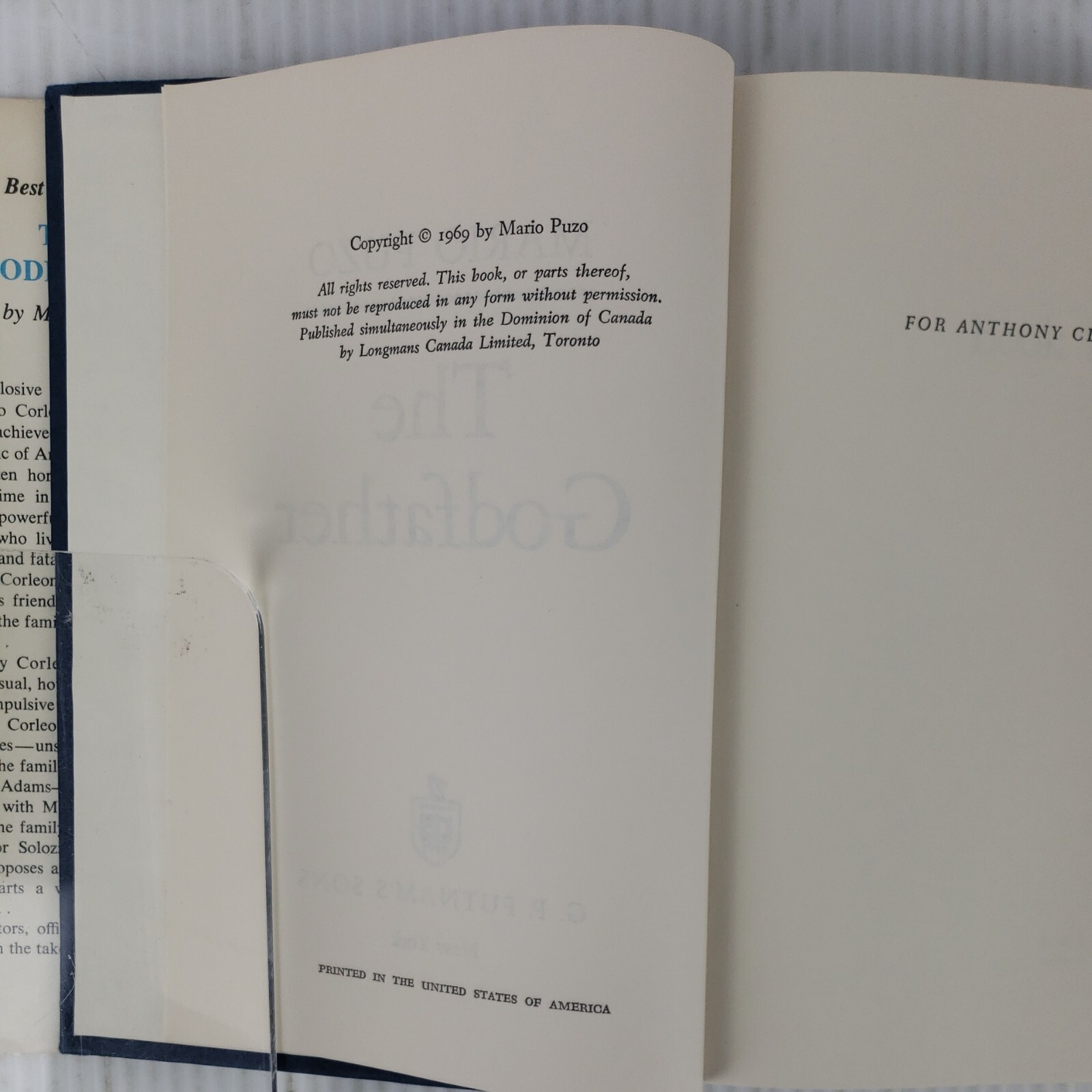The Godfather by Mario Puzo Bookclub edition, 1969, Best Seller Library