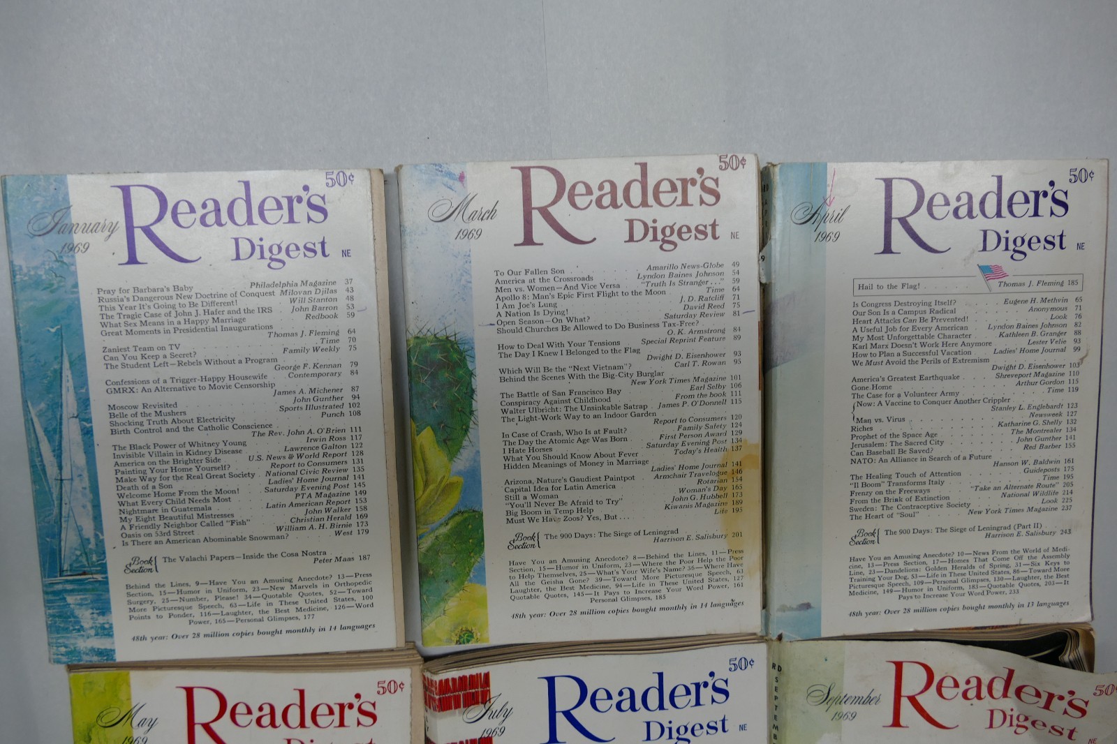 Vintage 6 issue lot Readers Digest 1969 Jan, Mar ,Apr ,May, July and Sept