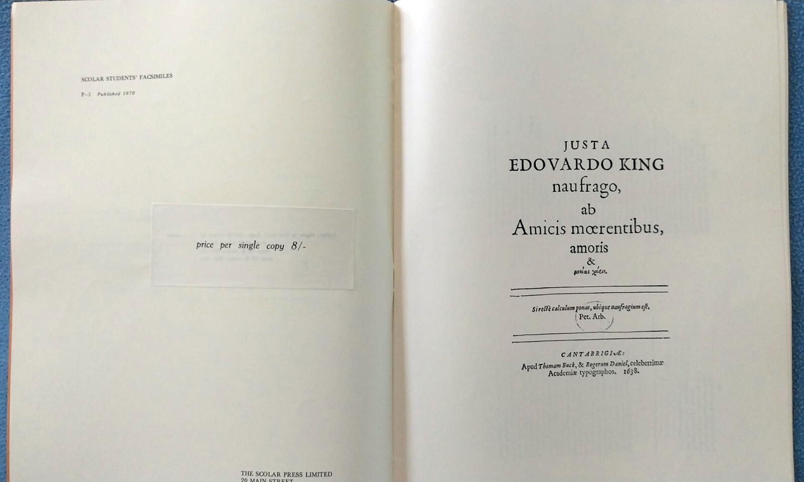 1970 John Milton LYCIDAS facsimile pages of editions printed 1938-1645