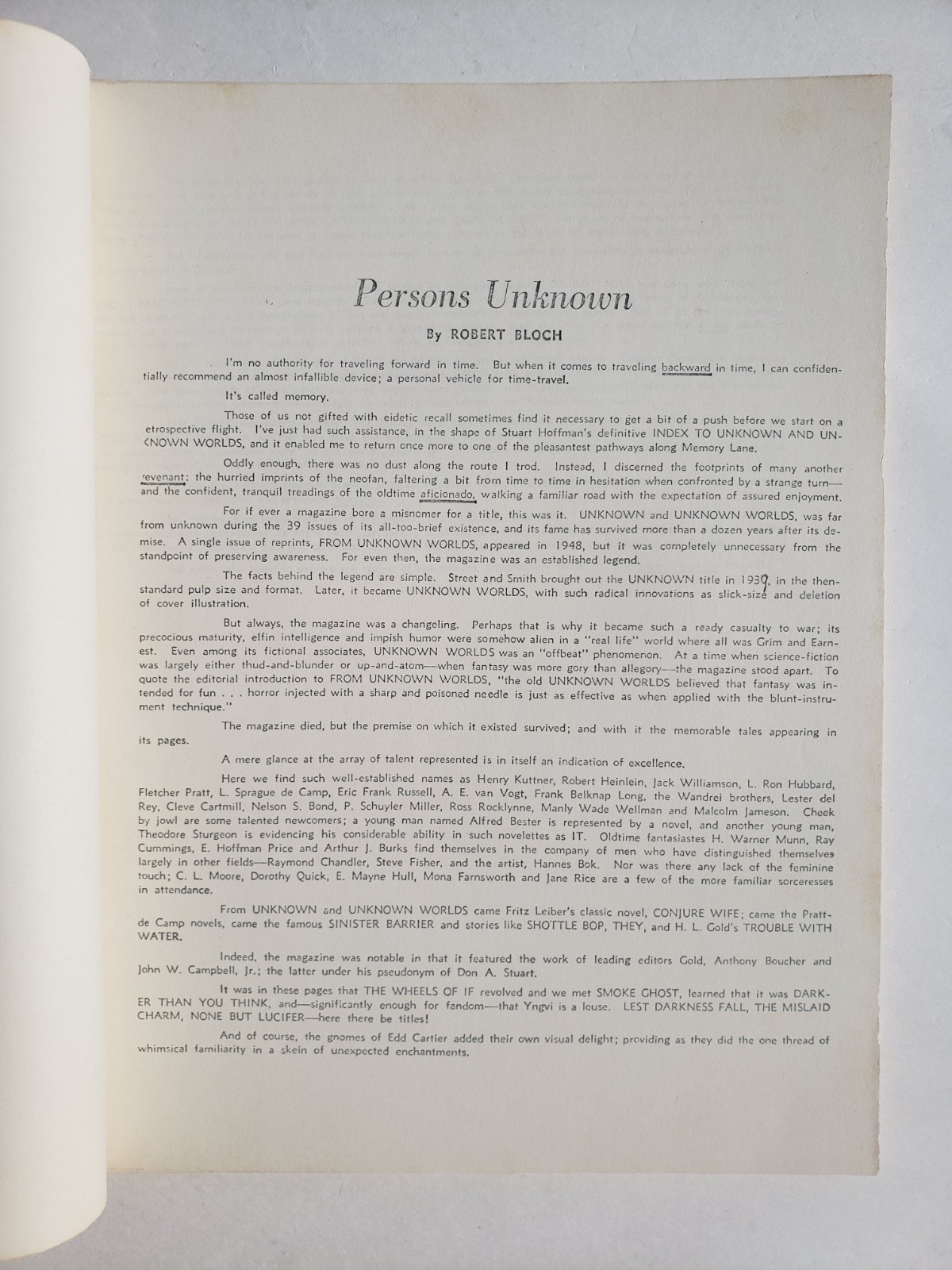AN INDEX TO UNKNOWN AND UNKNOWN WORLDS By Author & Title 1st US 1955 [1 ISSUES]