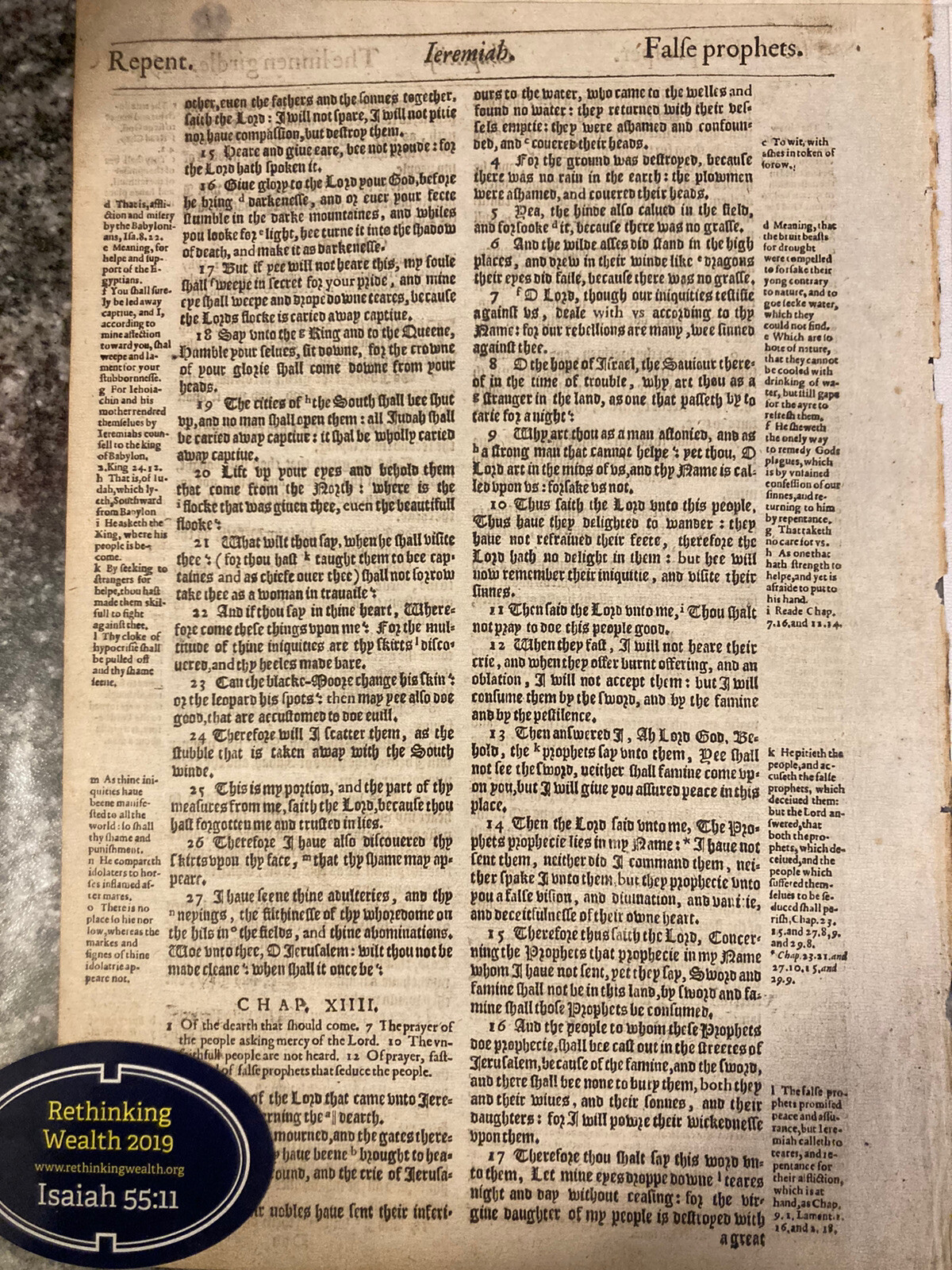 1616 GENEVA BIBLE Folio page ENGLISH by Christopher Barker + Authenticity Cert.