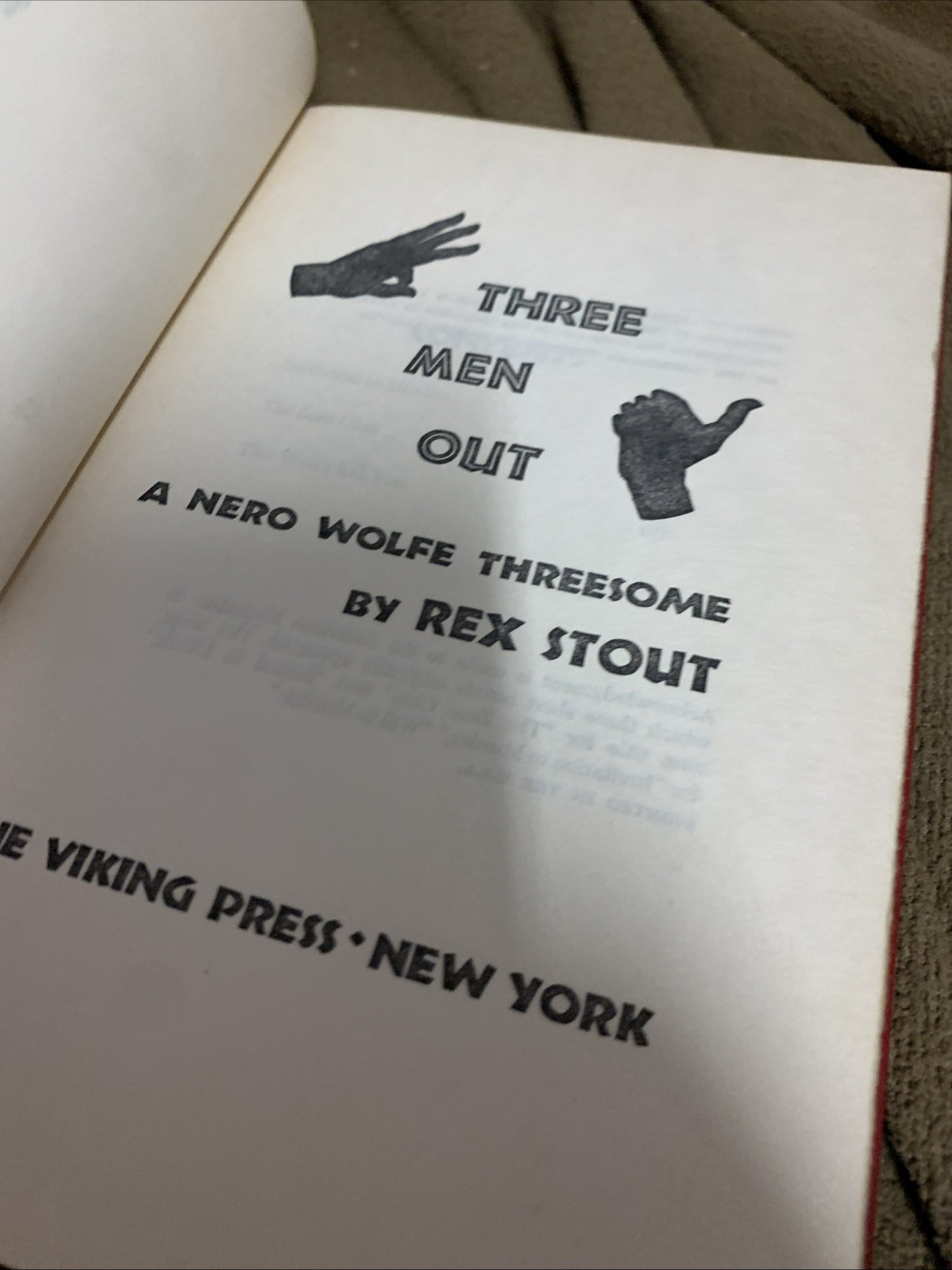 Three Men Out (a Nero Wolfe Threesome) by Rex Stout 1954 HC Vtg Mystery Suspense
