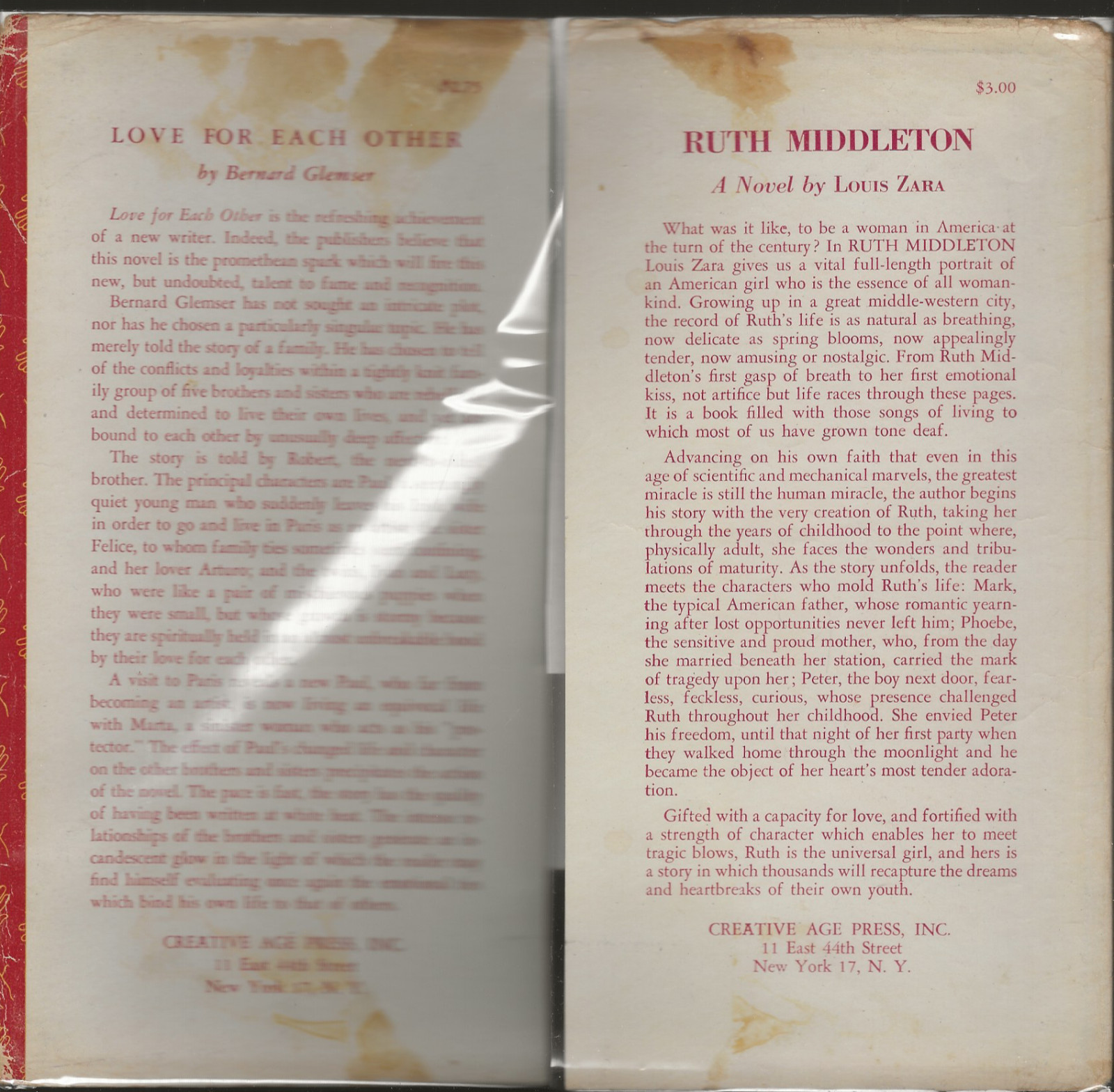 Love For Each Other Bernard Glemser 1946 Creative Age Press Ex-Library Hardcover