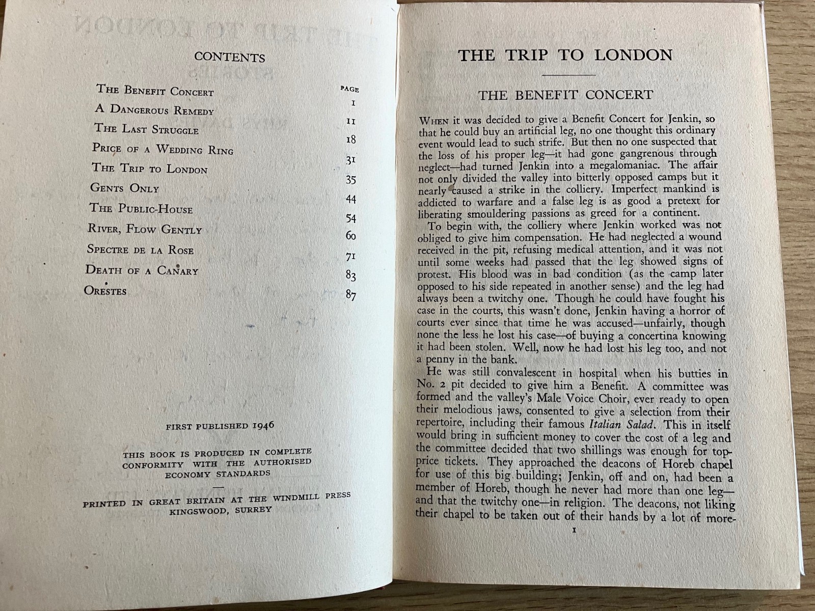 1946 THE TRIP TO LONDON Short Stories By RHYS DAVIES Inscribed 1st Edition + D/W