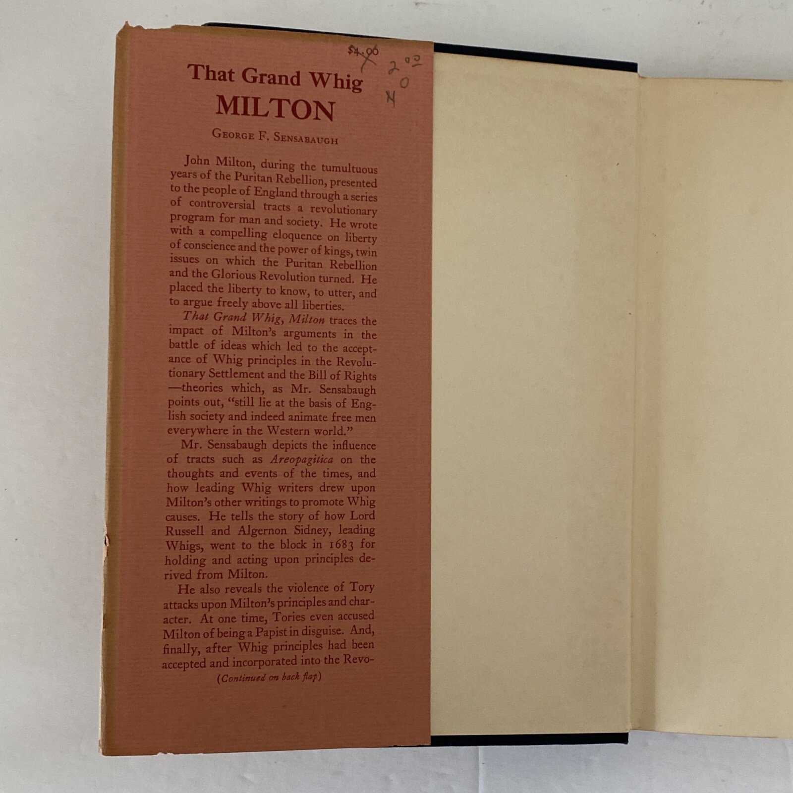 That Grand Whig Milton HC DJ 1952 by George Sensabaugh