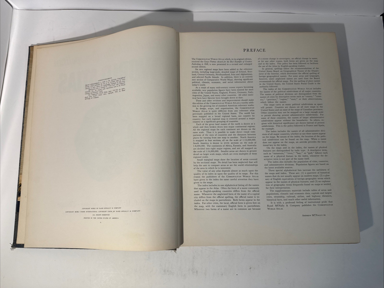 Rand McNally Cosmopolitan World Atlas 2nd Edition 1951 Vintage Hardcover