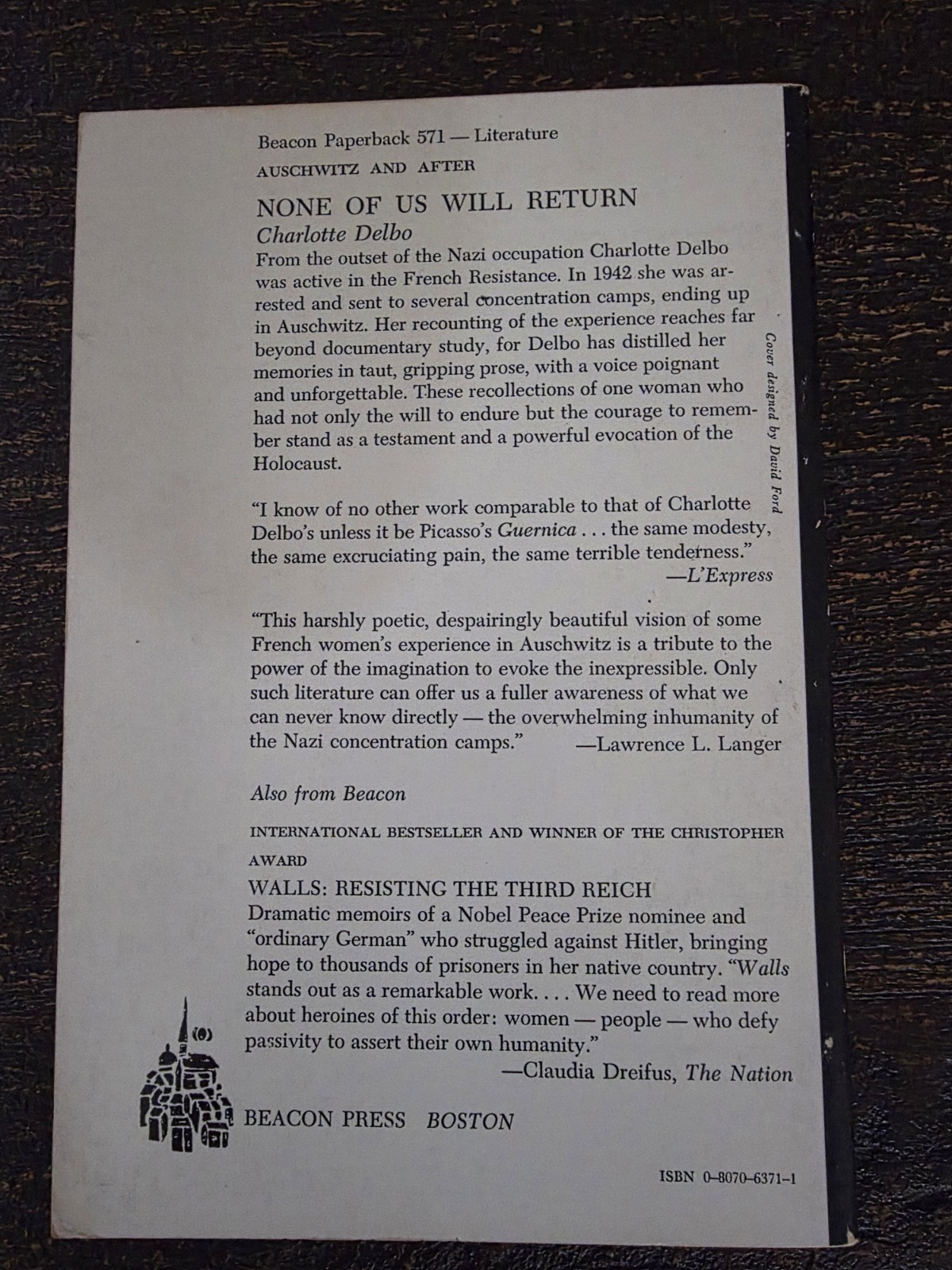 None Of Us Will Return Delbo 1968 Auschwitz Holocaust Memoir Palerback