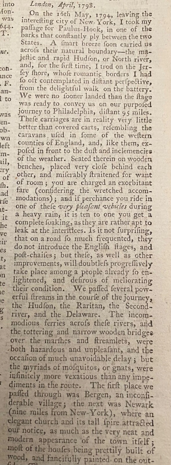 1798 MONTHLY MAGAZINE TRAVELING IN NEW YORK CITY NJ PA MISSOURI TRIBES ~ Binding