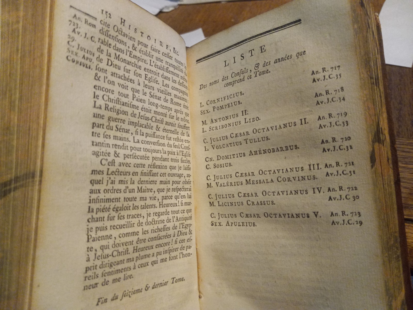 1782 HISTOIRE ROMAINE BY M ROLLIN FULL LEATHER VOLUME 16 ONLY, 35 B.C. – 29 B.C