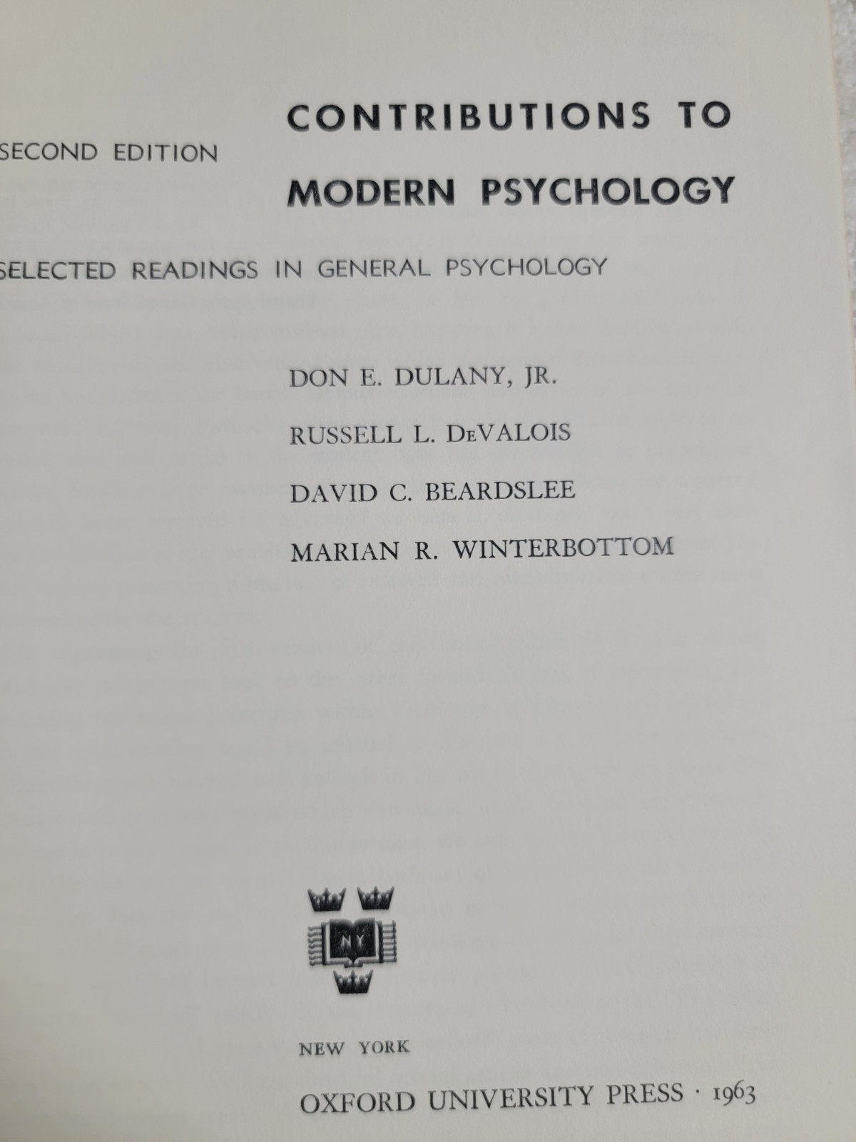 Contributions to modern psychology 1963 2nd ed. Dulany, DeValois, Beardslee