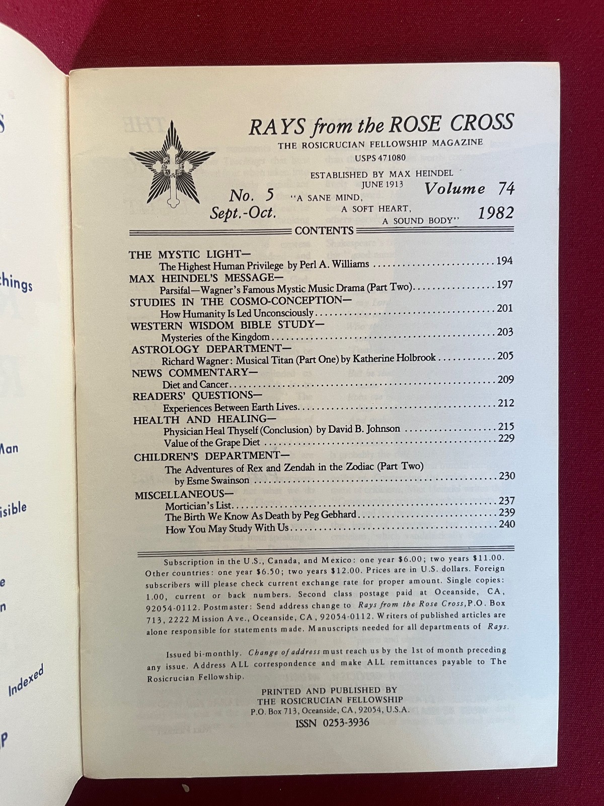 The Rosicrucian Fellowship Magazine Sept. 1982 Rays From The Rose Cross New Age