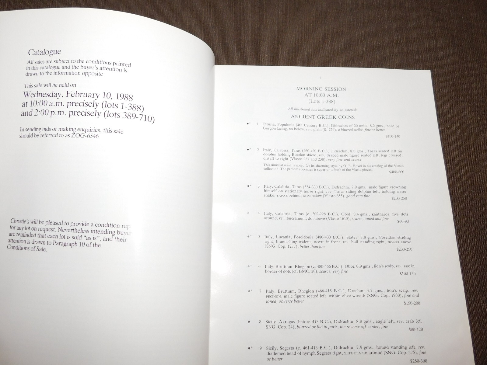 VINTAGE 1988 CHRISTIE’S NY US COINS AUCTION CATALOGUE BOOK