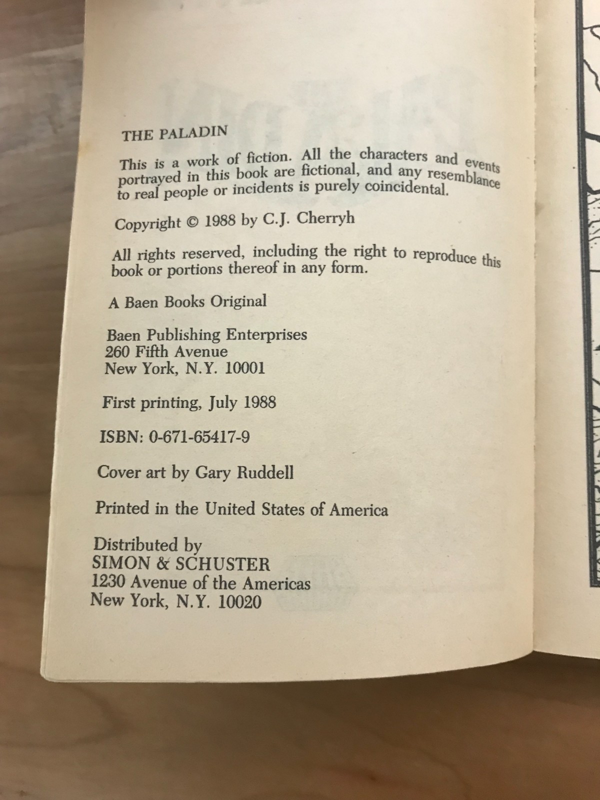 1988 The Paladin by C.J. Cherryh Paperback Book