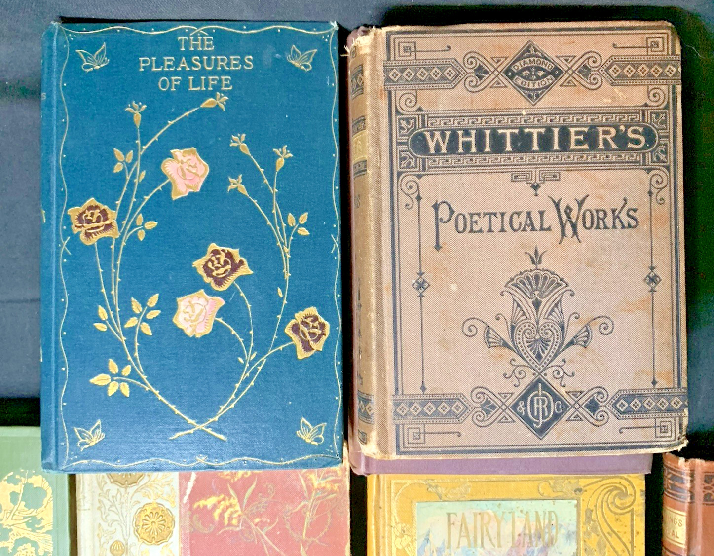 Antique Rainbow Decor Books Lot 10 Small HC Late 1800s Illustrated Stack Vintage