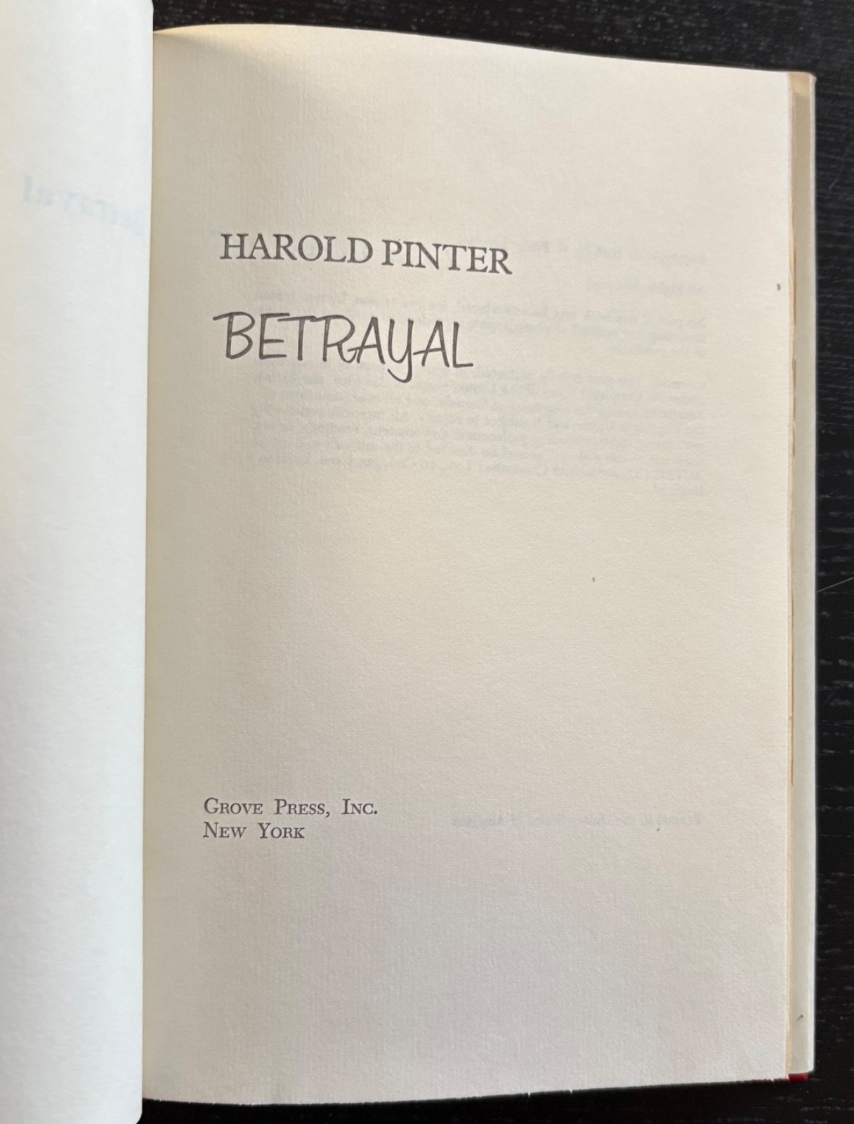 BETRAYAL – HAROLD PINTER – 1978 – GROVE PRESS – DJ – BCE.
