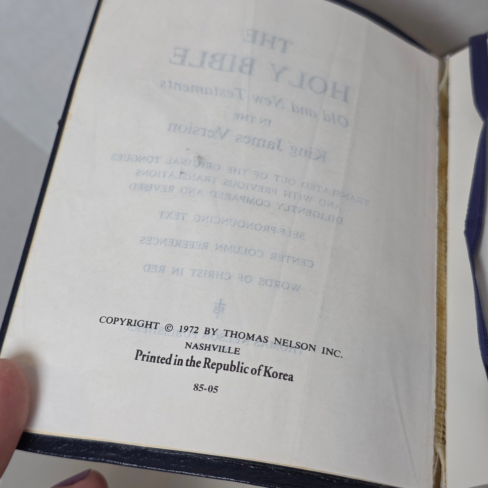 Thomas Nelson KJV Holy Bible Blue Bonded Leather Red Letter Metal Clip 1972 VTG