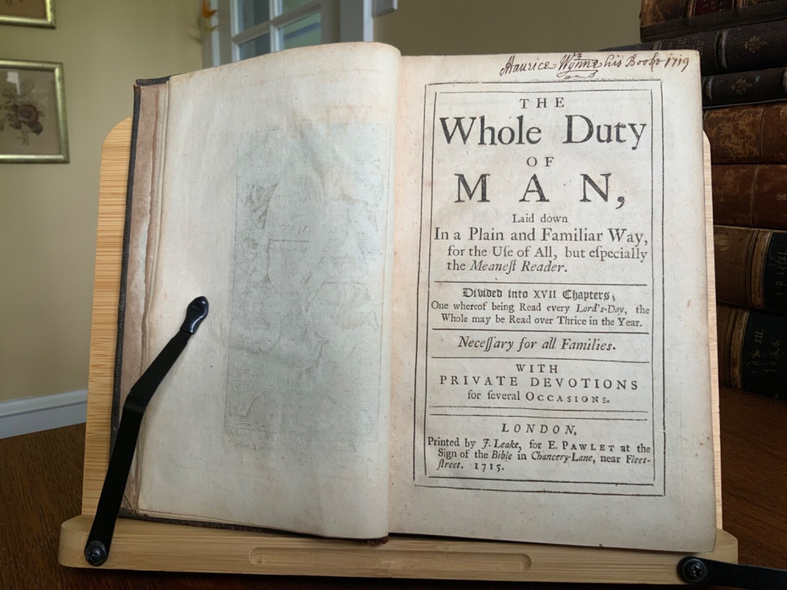 1715 The Whole Duty of Man – Cambridge Binding – Early Gift Inscription