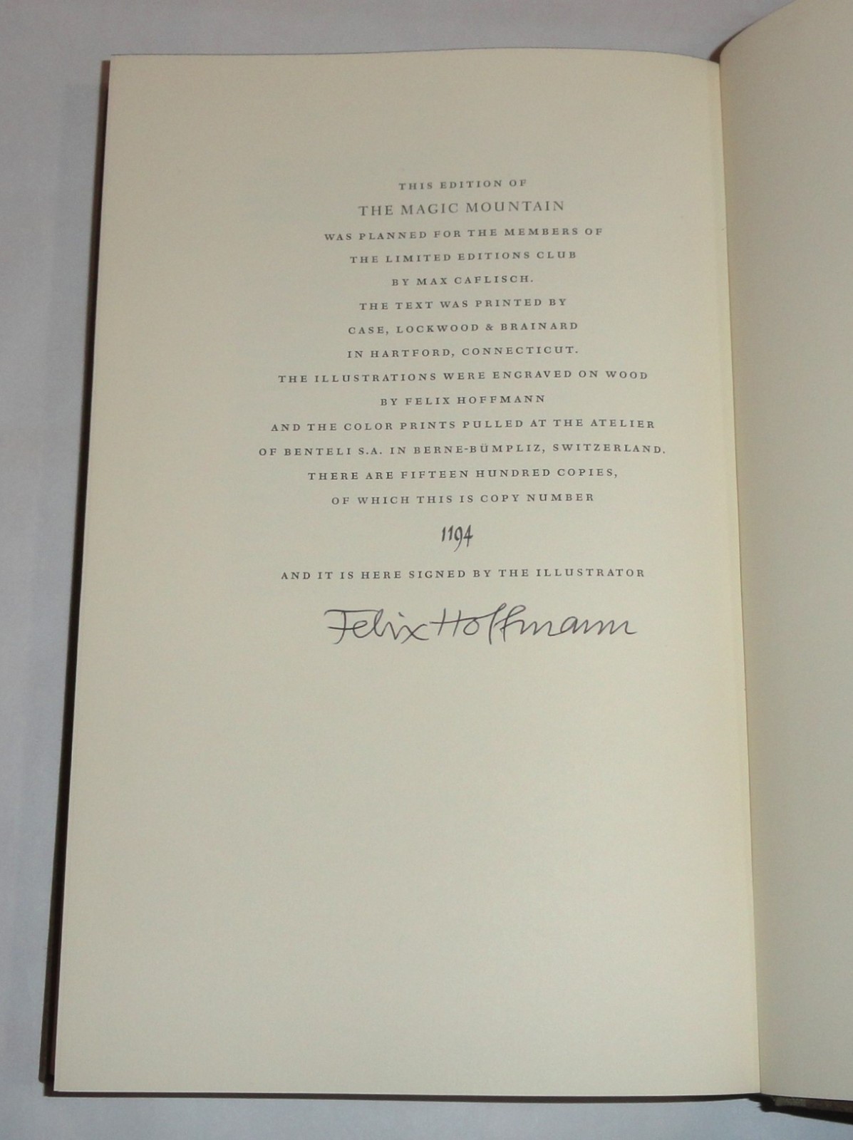 Signed Felix Hoffmann THE MAGIC MOUNTAIN Thomas Mann Limited Editions Club 2 Vol