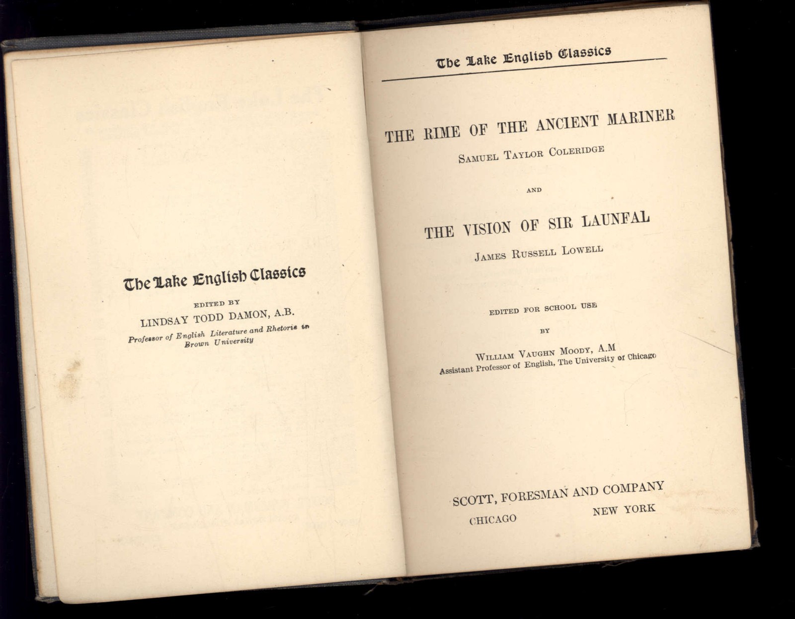 LAKE ENGLISH CLASSICS – Ancient Mariner, the Vision of Sir Launfal * 1898 HB
