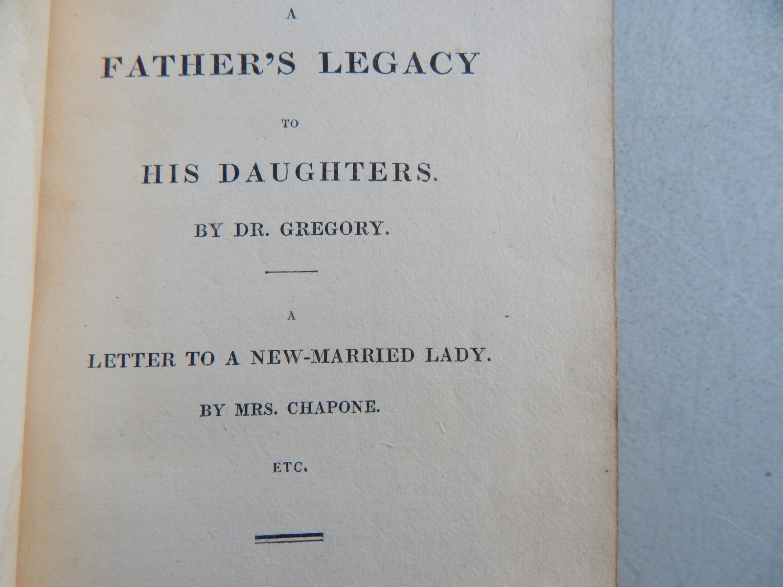 1822 FULL LEATHER “A FATHER’S LEGACY TO HIS DAUGHTERS” BY DR. JOHN GREGORY