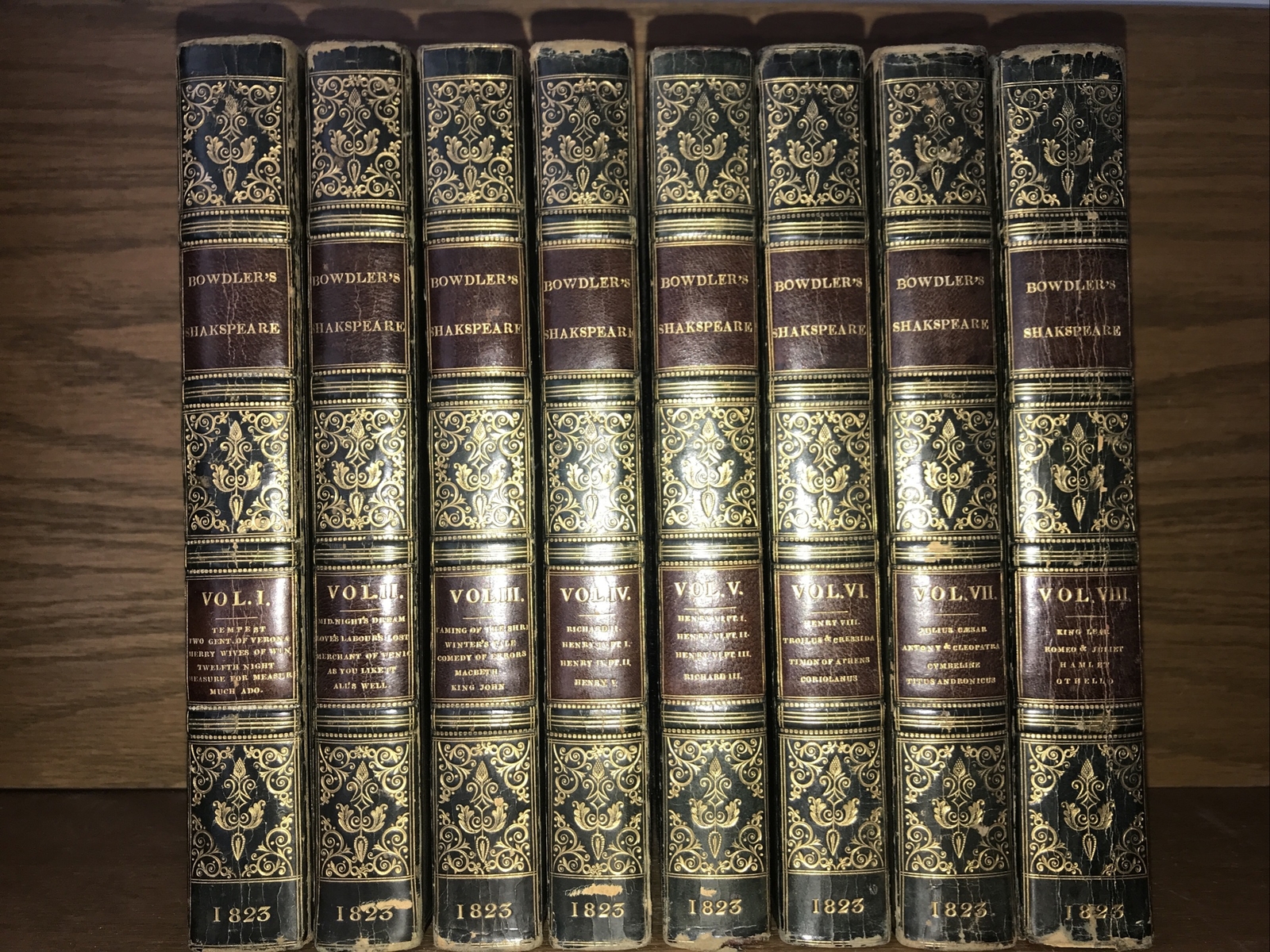 LEATHER Set; WORKS WILLIAM SHAKESPEARE! Complete ORIGINAL BINDINGS! 1823