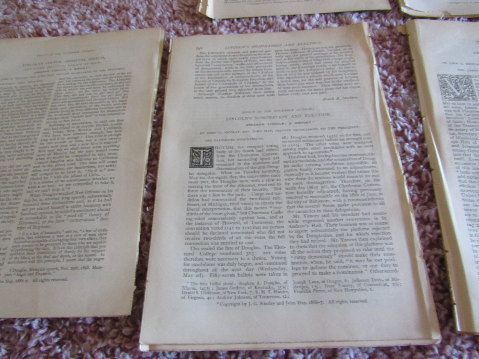 6 Antique Articles-Illustrated-1887-Abraham Lincoln-History-Deabtes-Secession