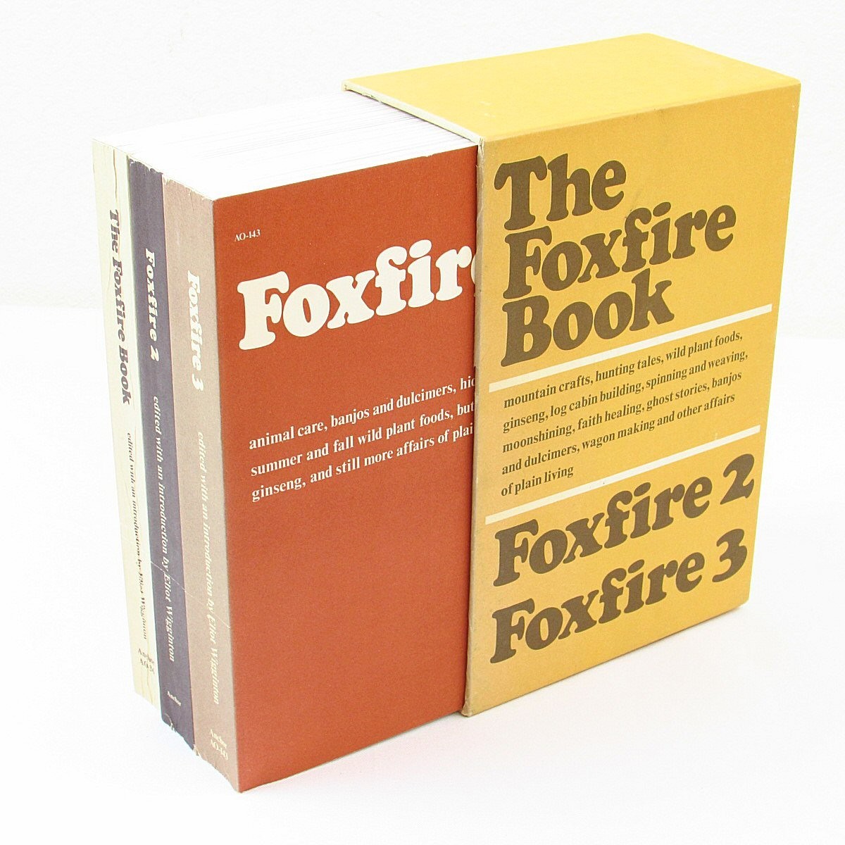The Foxfire Book Box Set #’s 1 2 3 c1980 Anchor Trade Paperback Slipcase