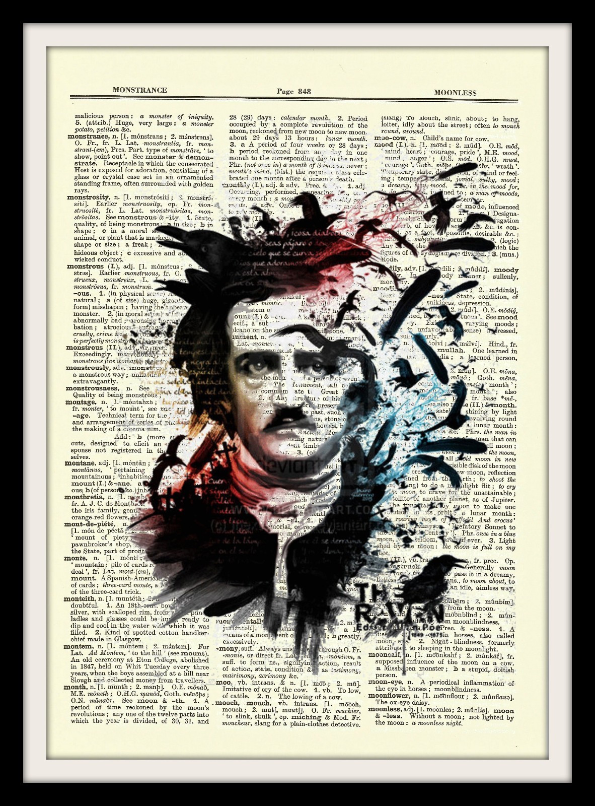 Edgar Allan Poe Dictionary Art Print Picture Portrait Story Print Book Author