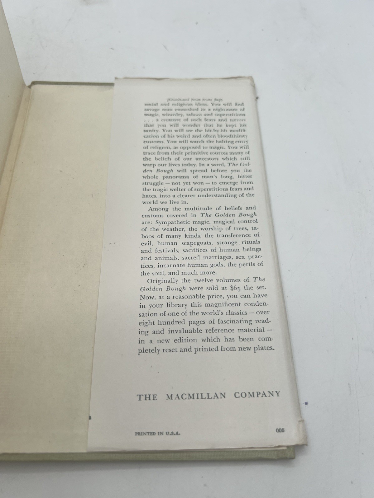 The Golden Bough A Study in Magic and Religion James George Frazer 1951 HC Book