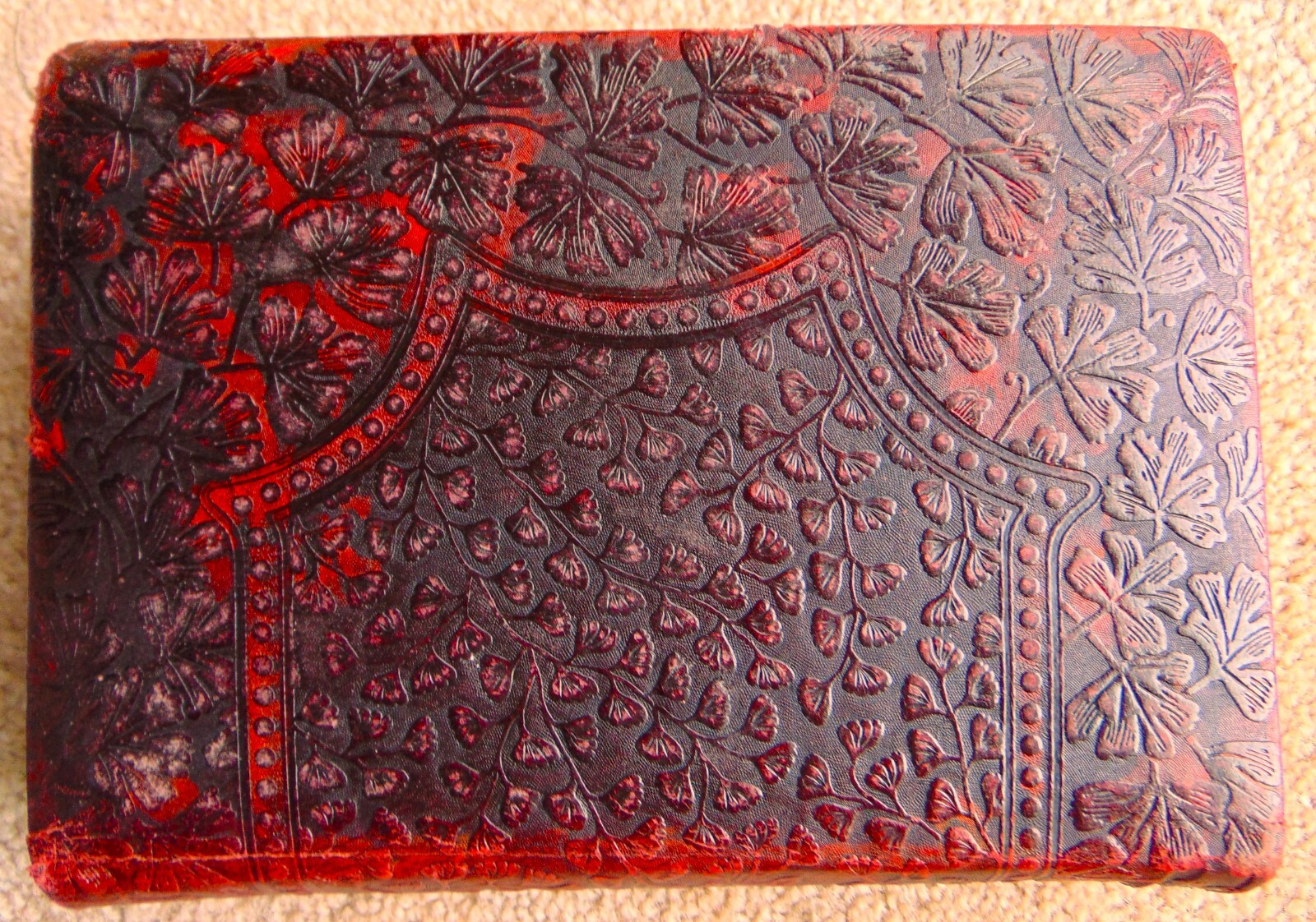 ANTIQUE 1886 BOOK “TENNYSON” ~ EMBOSSED FLORAL LEATHER VICTORIAN COVER
