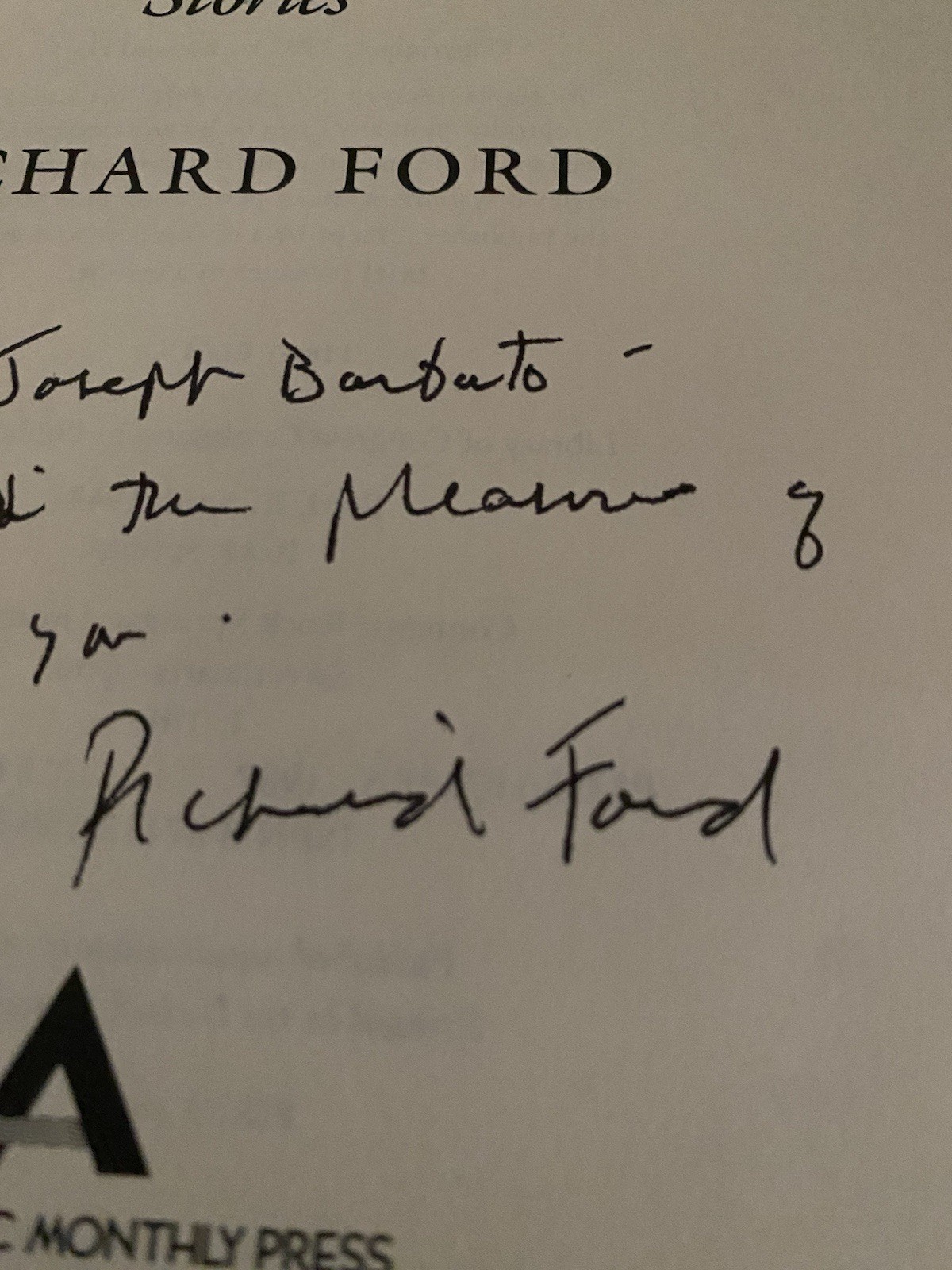 Richard Ford Rock Springs First Edition Signed inscribed 1987