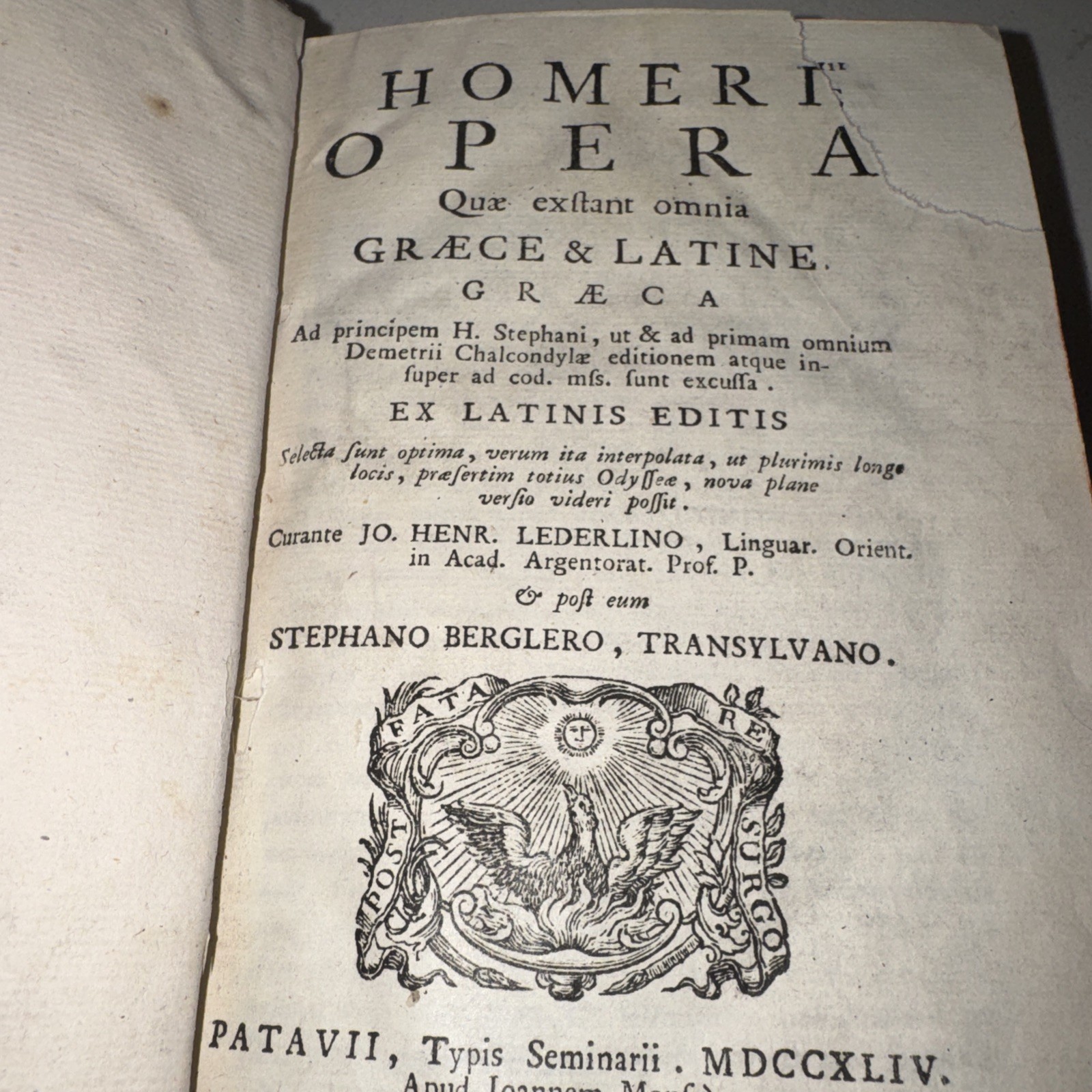 Antique Homer Opera Latin Edition Book Dated 1744