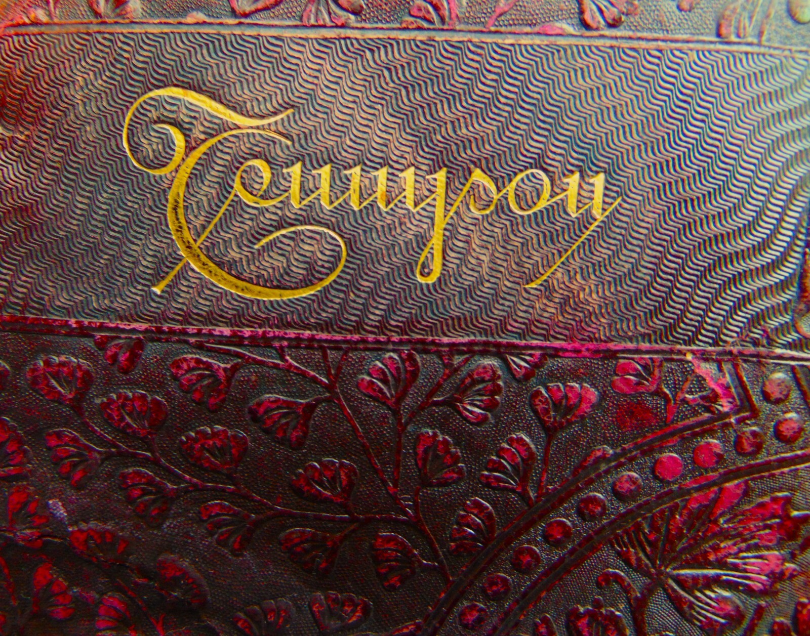 ANTIQUE 1886 BOOK “TENNYSON” ~ EMBOSSED FLORAL LEATHER VICTORIAN COVER
