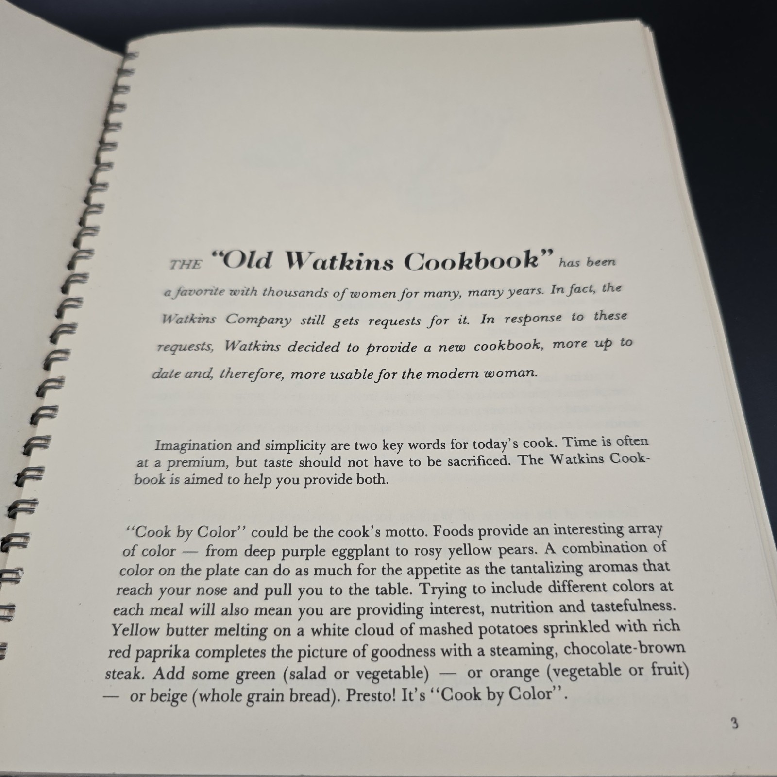 Cooking the Watkins Way Spiral Bound Vintage Cookbook c. 1976 Winona MN Products