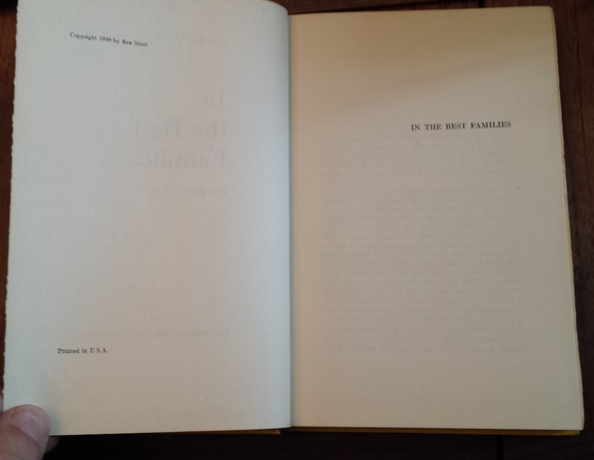 In The Best Families (Nero Wolfe) by Rex Stout 1950 Hardcover BCE