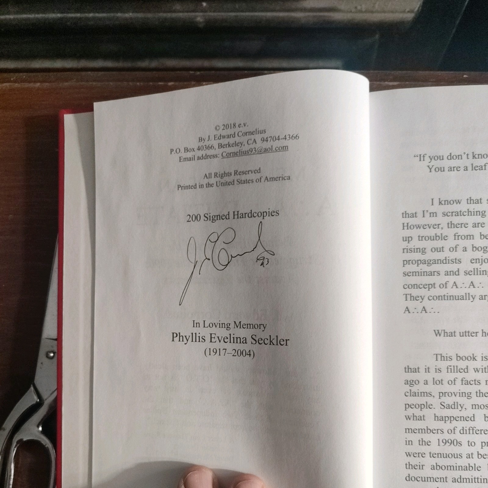 Memoirs of an A.’ A.’ Initiate Being True Story signed by J Edward CORNELIUS