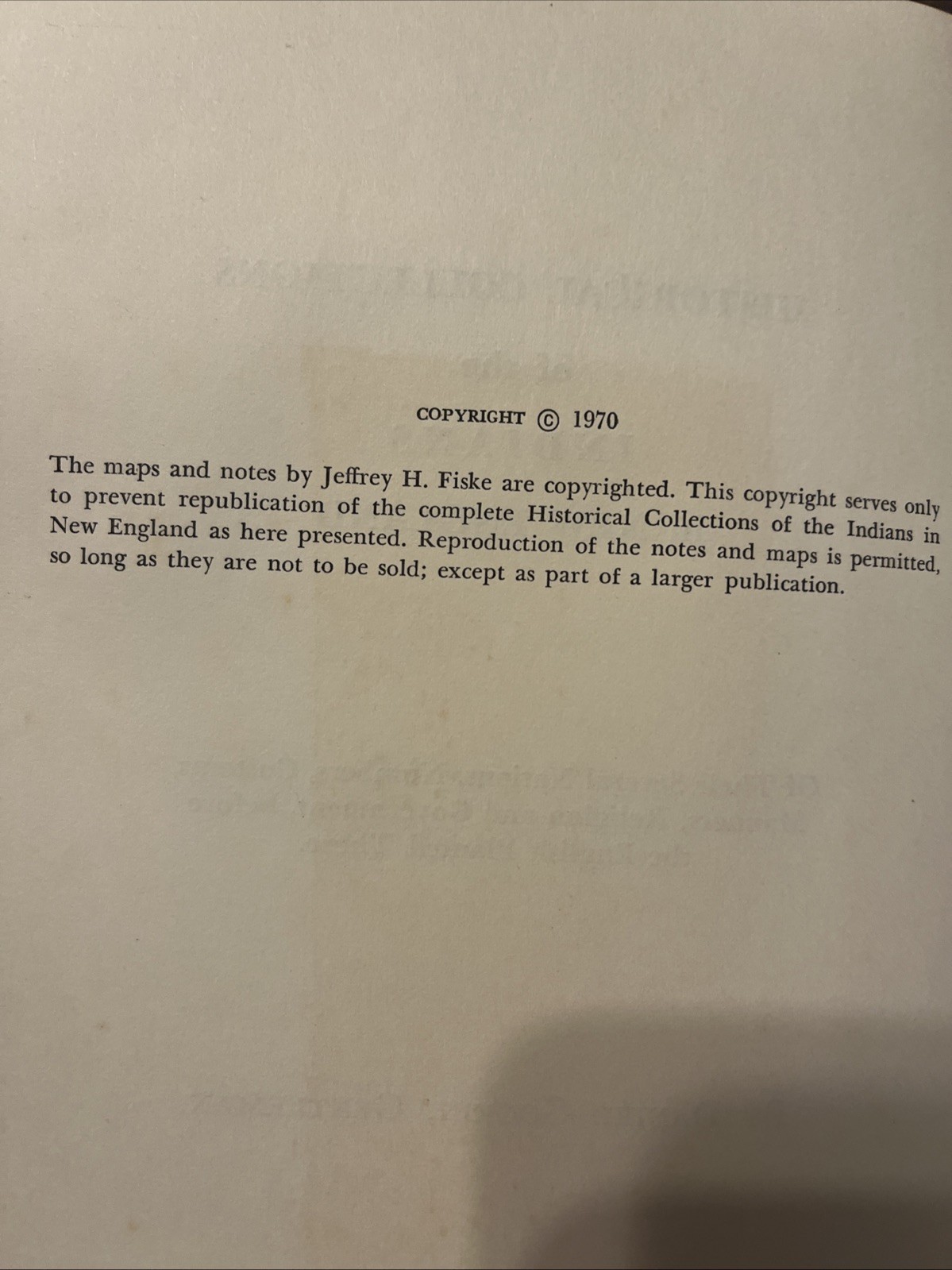 Historical Collections Of The Indians In New England 1970 By Daniel Gookin