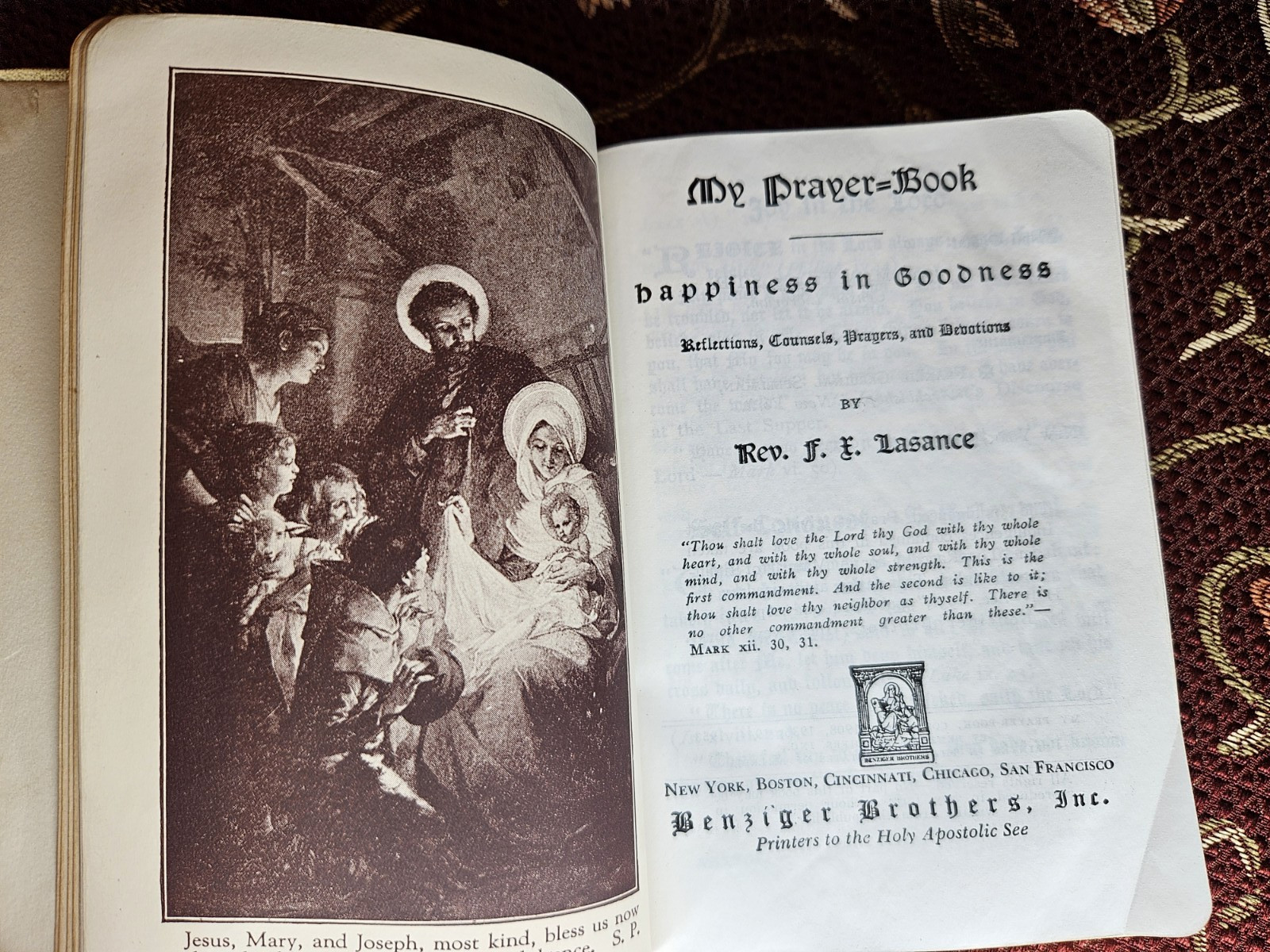 MY PRAYER BOOK by Father Lasance – 1953 Benziger Brothers, White Faux Leather