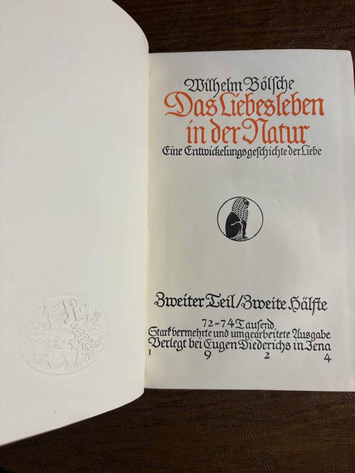 From Hermann Goring Library 1924 Das Liebesleben In dur Natur W. Bolsche Book