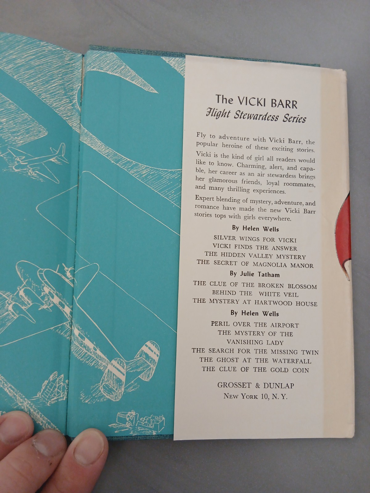 Vicki Barr Air Series The Clue of the Gold Coin by Helen Wells 1958, Dust Jacket