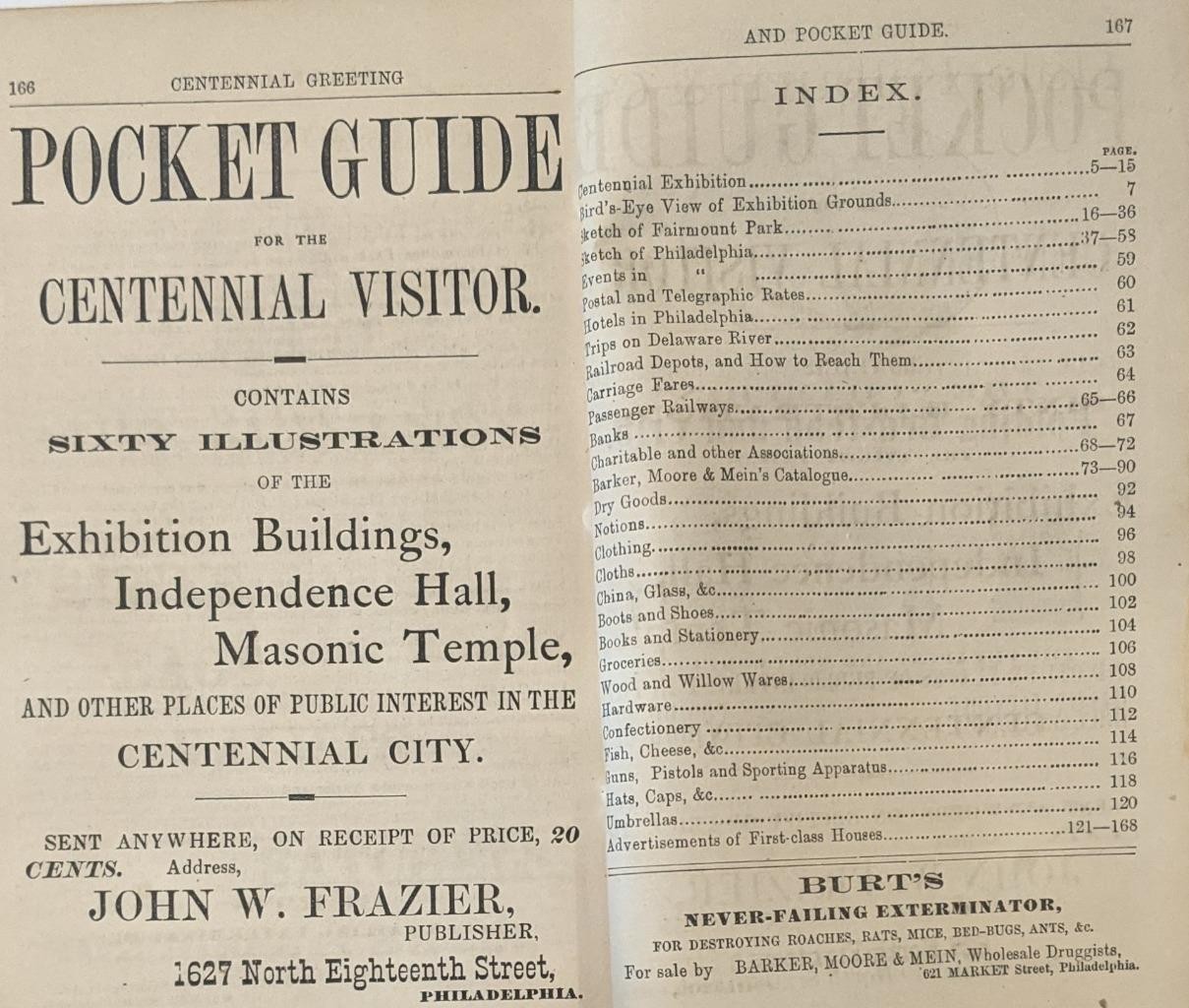 1875 CENTENNIAL GUIDE BOOK CATALOG by BARKER Moore & MEIN DRUGGISTS PHILADELPHIA