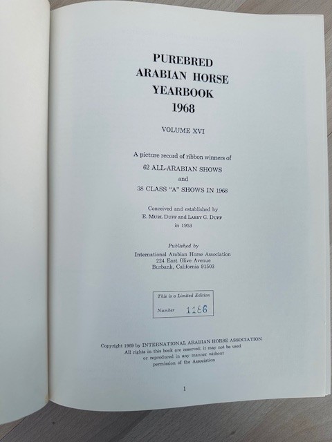 Arabian Horse Yearbook 1968 IAHA Vol XVl Arabian Horse Books / Memorabilia