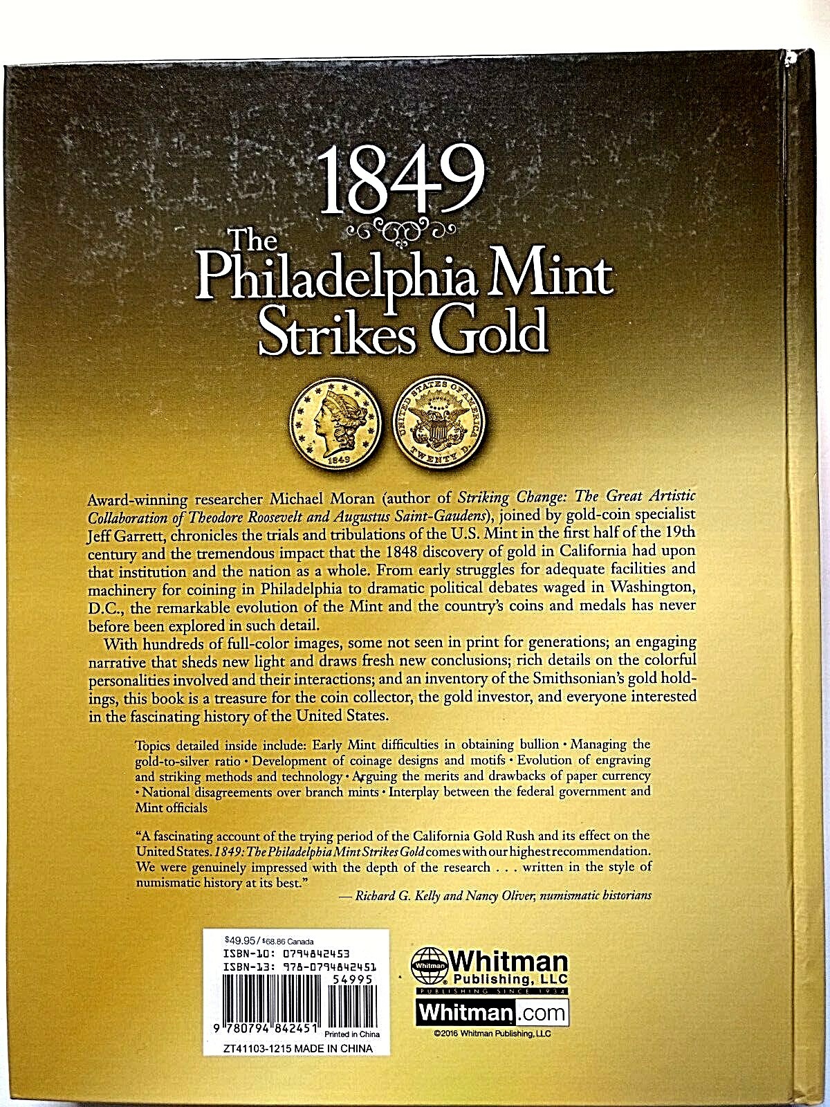 1849 The Philadelphia Mint Strikes Gold By M. Moran, J. Garret, New, Hardcover