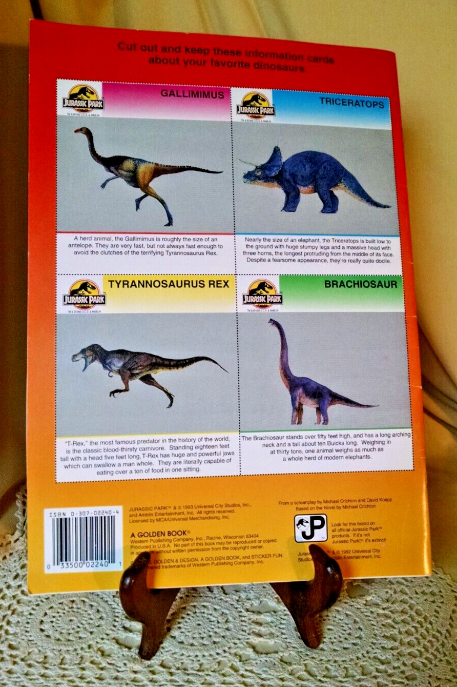Jurassic Park Sticker Fun Golden Book 2240 Western Pub 1993 Sam Neil Laura Dern.