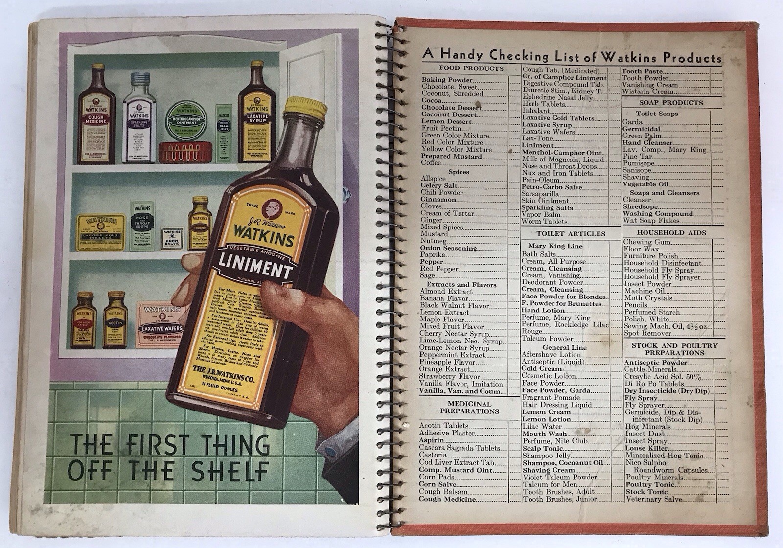 Watkins Cook Book 1936 HC Spiral Bound Vintage Winona, Minn.