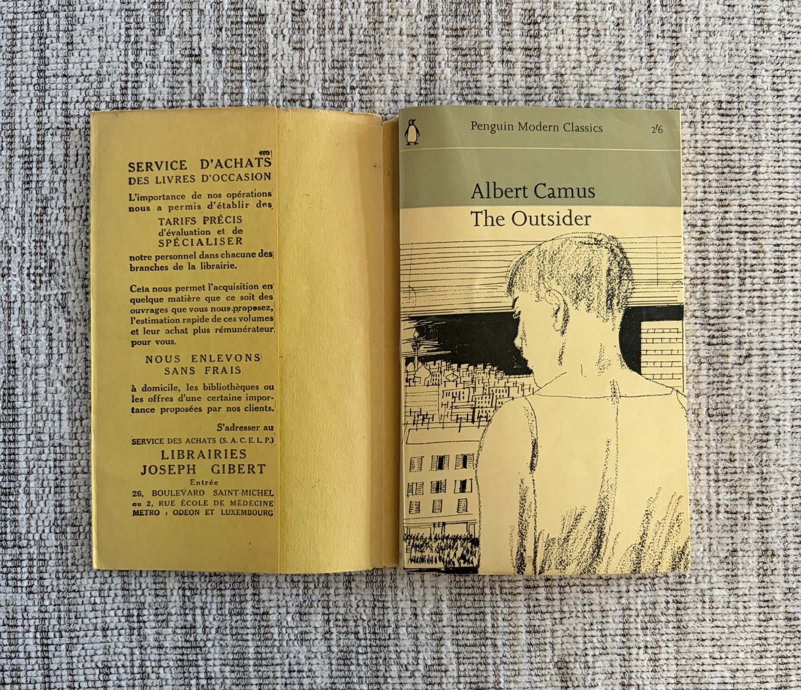 1963 Albert Camus The Outsider w/ Rare Joseph Gibert Paris Cover Parisian Import
