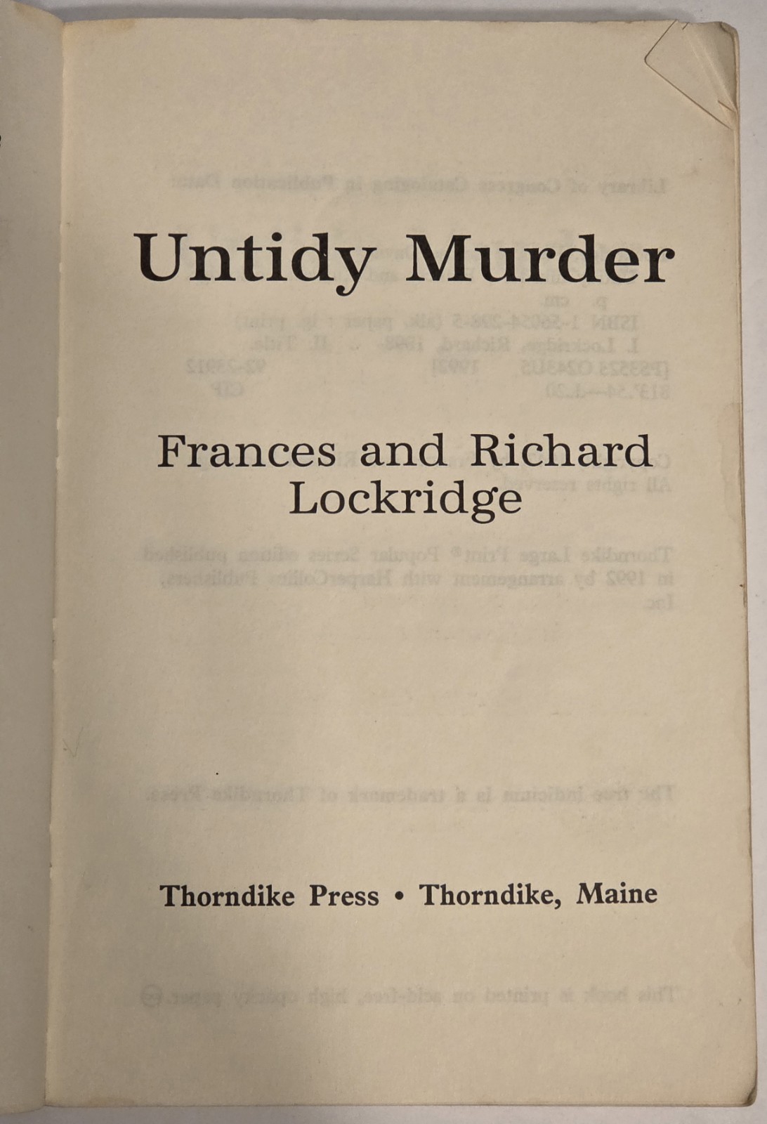 Untidy Murder Frances And Richard Lockridge LARGE PRINT NAVH High Opacity 1992