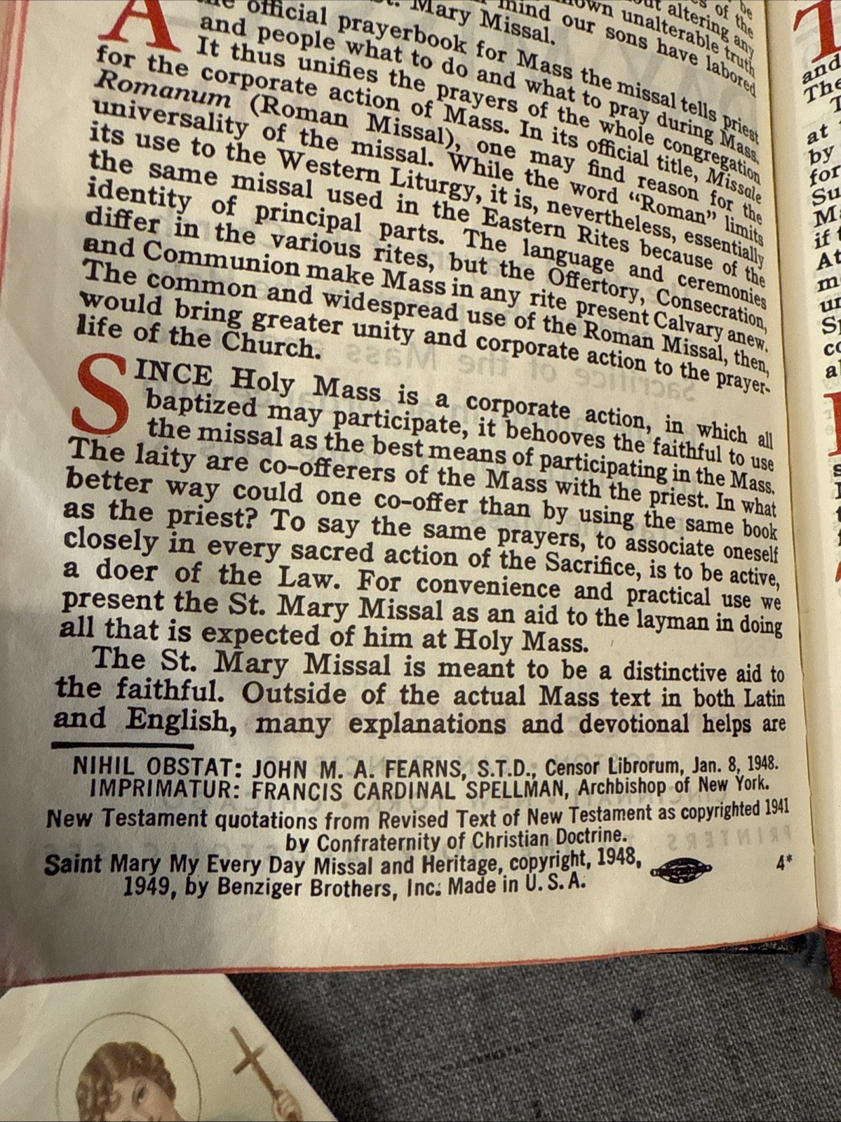 1948 Saint Mary My Everyday Missal & Heritage Benzinger Bros, Inc Plus Xtras