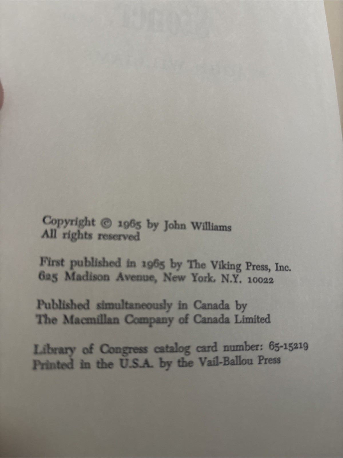 John Williams, Stoner! Very Scarce First Edition In Jacket. 1/1! VG