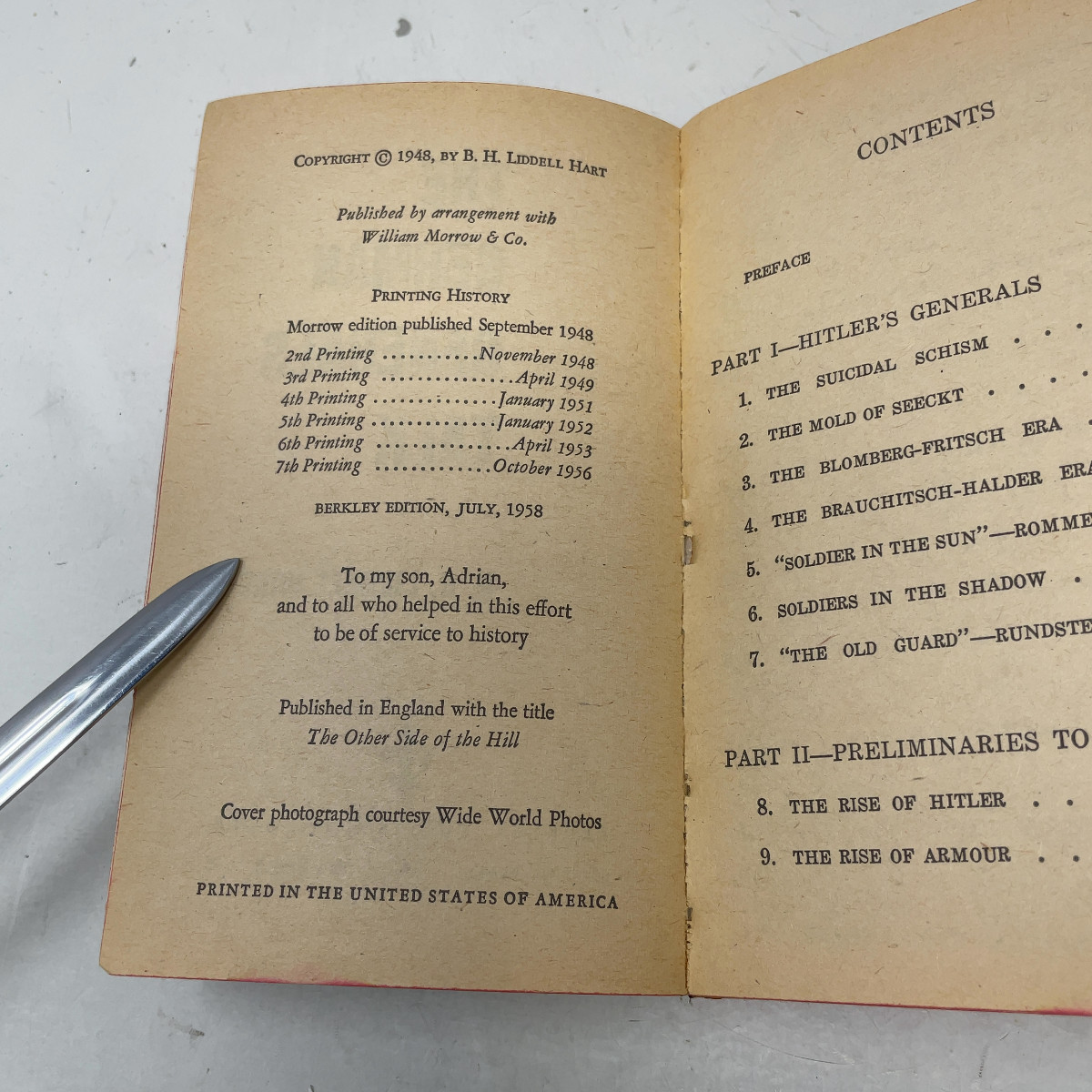 The German Generals Talk by B.H. Liddell Hart PB First Thus Very Good 1958